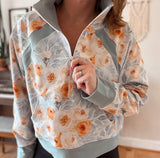 Butter Floral Half Zip Adult Hoodie