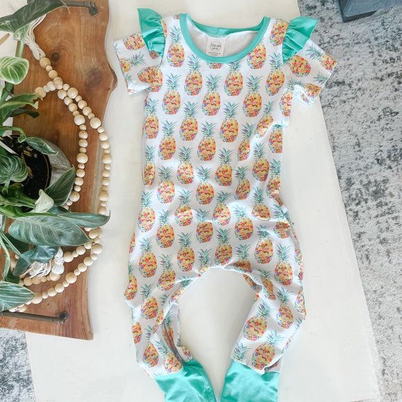 Pineapple Flutter Sleeve Zipper Grow Romper