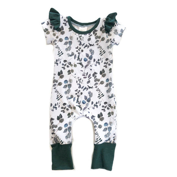 Eucalyptus Grow With Me Romper with Flutters